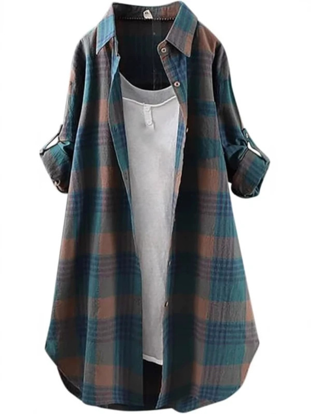 ZARA Autumn Winter Casual Plaid Shirt Women Mid Long Loose Plus Size Top